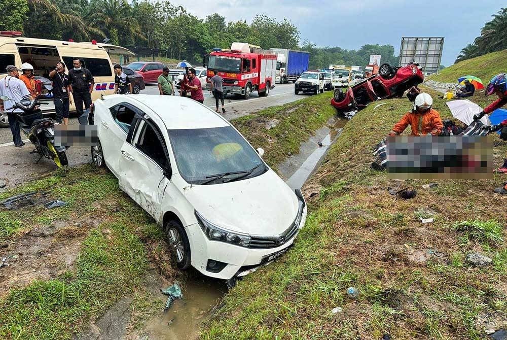 Keadaan kemalangan yang mengorbankan tiga Muslimat Pas pada Jumaat.