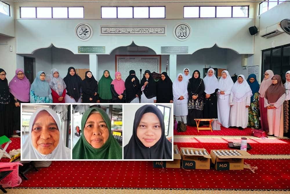 Peserta program #QuranHour for Gaza di Surau Al- Riyadhu Al-Muttaqin Taman Kluang Indah pada Ahad. Gambar kecil dari kiri: ZAINAP, ZALIHA, dan AMYLIA)