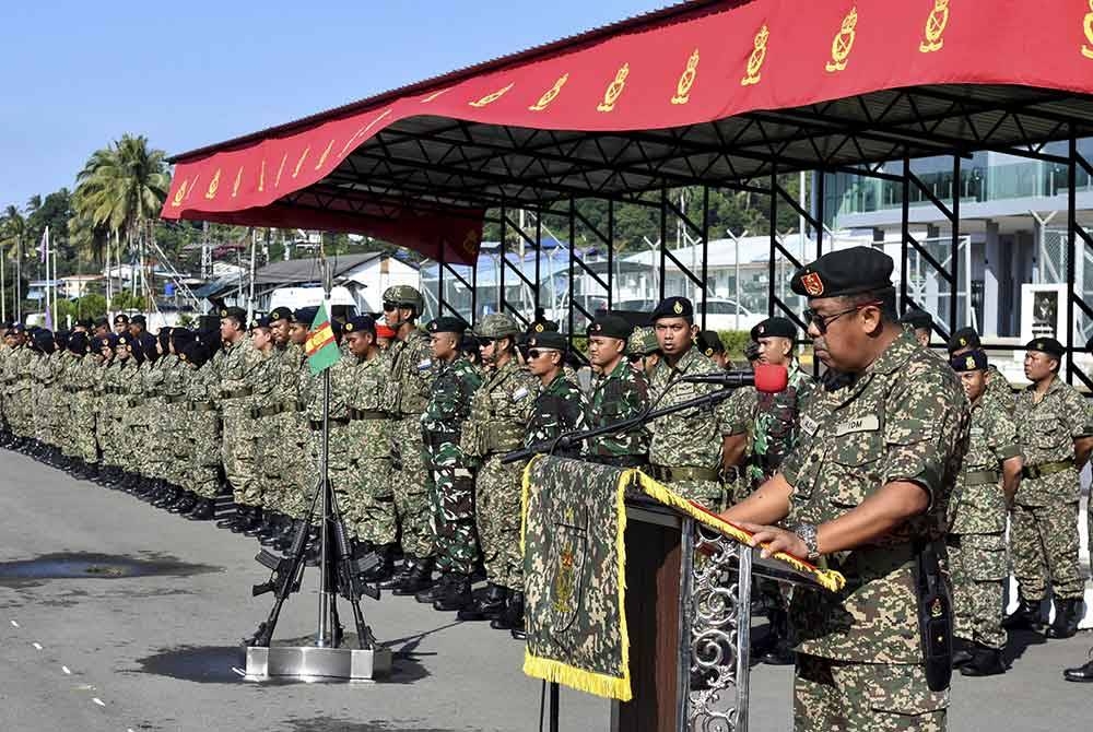 Panglima Briged ke-13 Infantri Malaysia, Brig Jen Hashim Osman berucap pada Pembukaan Eksesais Kakar Malindo siri 46AB/2023 di Kem Kukusan Tawau hari ini.