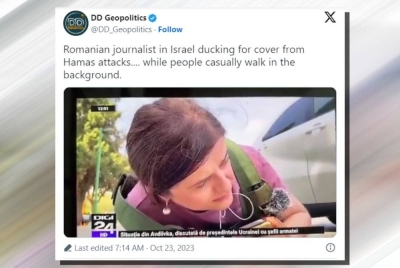 Tindakan wartawan Romania berlakon di lokasi konflik perang mendapat kecaman netizen. - Agensi