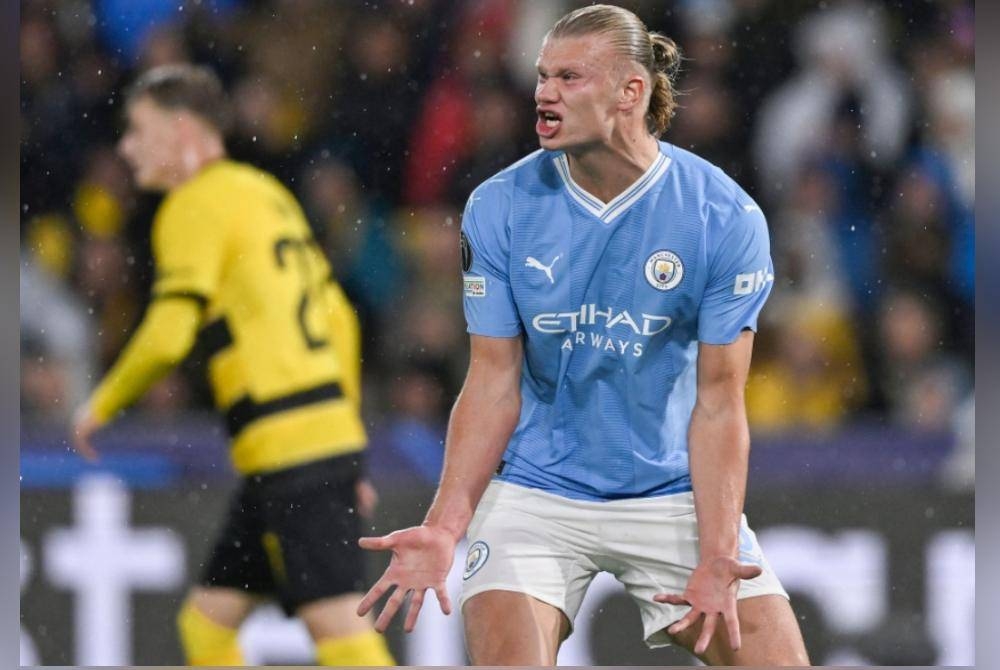 Aksi Haaland semasa perlawanan Liga Juara-Juara Kumpulan G antara Young Boys dan Manchester City di Stadium Wankdorf. - Foto AFP