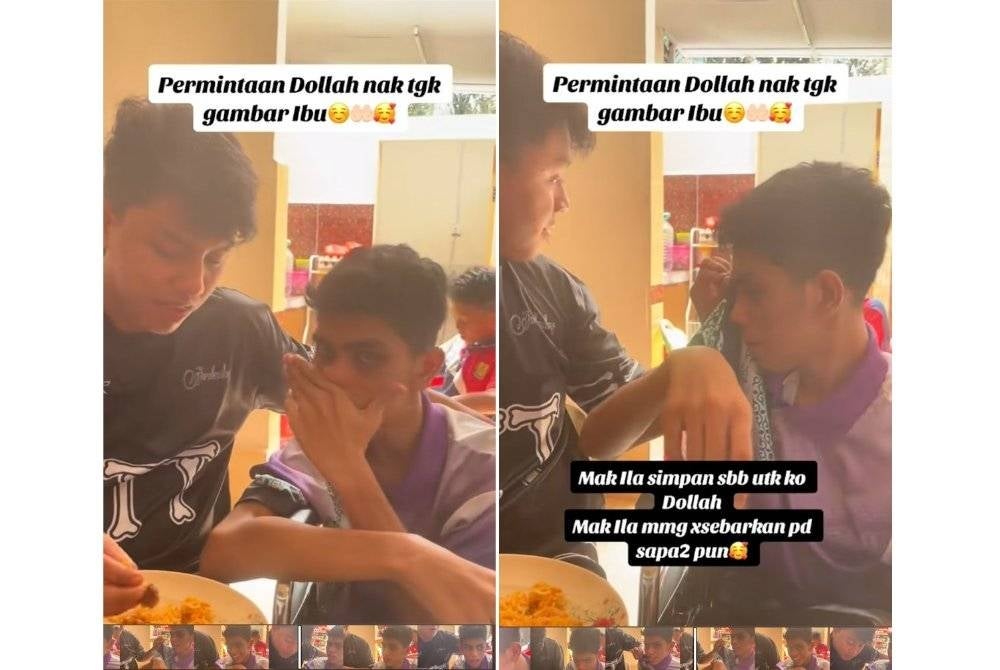 Abdullah (kanan) menangis semasa melihat gambar jenazah ibu bapanya yang meninggal dunia dalam kemalangan pada 1 September lalu.