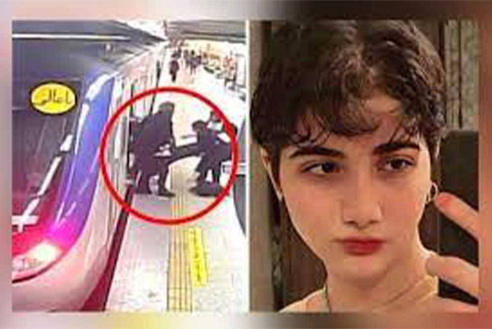 Gadis itu tidak sedarkan diri selepas 'terjatuh' ketika insiden di salah sebuah stesen kereta api bawah tanah di Teheran. - Foto Agensi