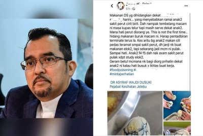 Tular dakwaan pelajar di sebuah sekolah berasrama penuh dihidangkan telur rebus busuk sehingga menyebabkan berlaku keracunan makanan. Asyraf Wajdi (kiri).