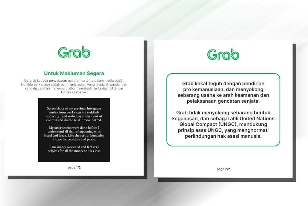 Kenyataan Grab Malaysia pada Jumaat.