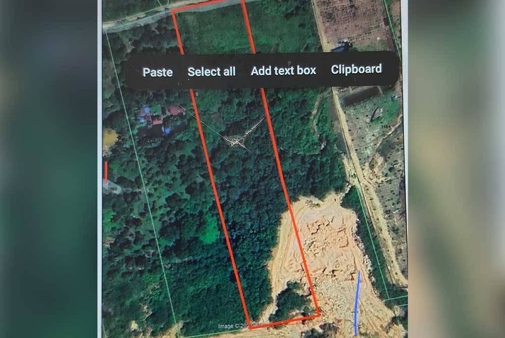 Kedudukan kebun milik keluarga Wan Udani (bertanda merah) di Beserah yang sebahagiannya telah diceroboh dan ditarah pihak lain tanpa pengentahuannya.