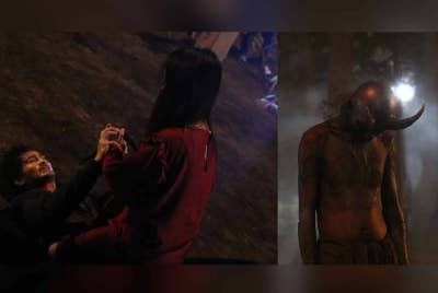 Win bukan sahaja perlu menyelamatkan anaknya tetapi perlu memastikan dia tidak terbunuh dalam misi itu. Kemunculan makhluk bertanduk ini menimbulkan misteri (kanan).