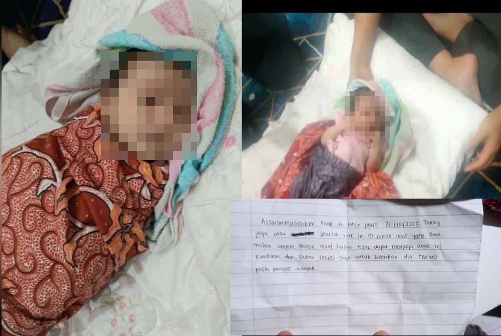 Bayi yang ditemui cukup sifat di bahagian tempat mengambil wuduk dan nota yang ditemui bersama bayi yang ditinggalkan di sebuah masjid di Taman Seri Gaya, Jalan Maktab Gaya, Luyang Kota Kinabalu.