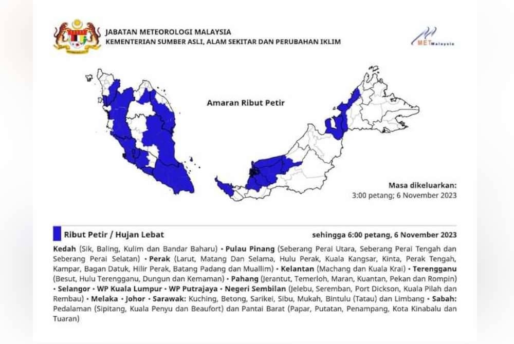 Infografik dikongsi MetMalaysia di laman Facebooknya pada Isnin.