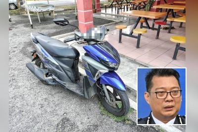 Motosikal yang digunakan suspek dalam kegiatan jenayah itu. Gambar kecil: Christopher Patit