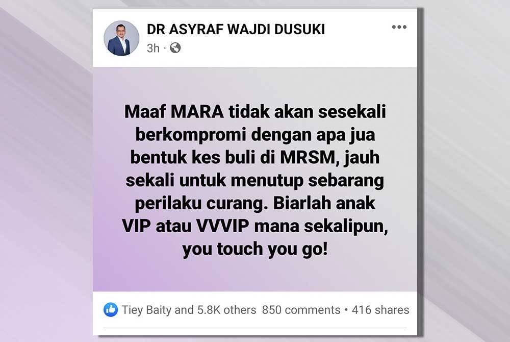 Hantaran Asyraf berhubung kes buli.