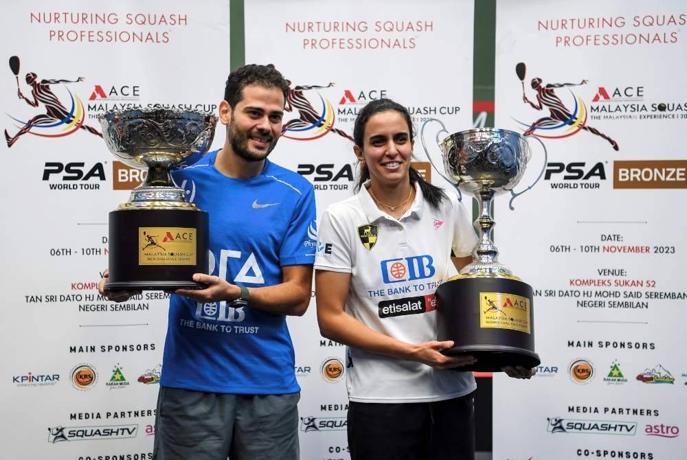 Karim dan Nour ungguli kejuaraan Piala Skuasy Malaysia ACE 2023 di Kompleks Sukan Tan Sri Dato Dr Haji Mohd Said Seremban 2 pada Jumaat.