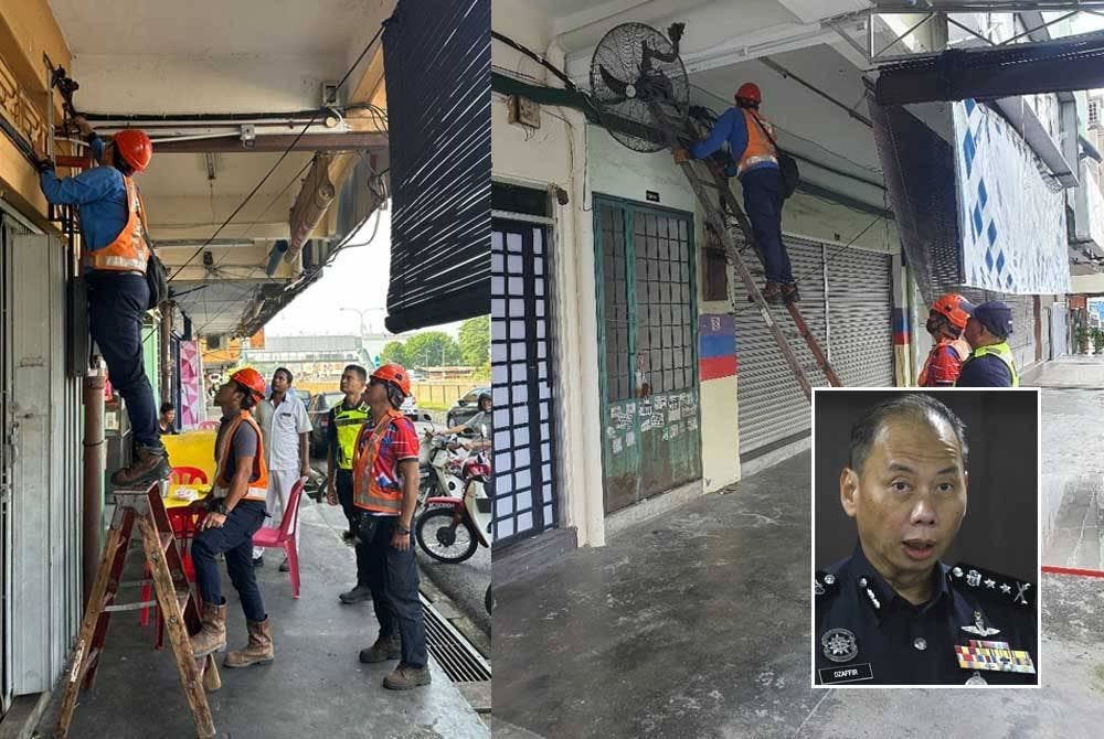 Polis dengan kerjasama TNB bertindak memotong bekalan premis yang terlibat dalam aktiviti perjudian online. Gambar kecil: Ahmad Dzaffir