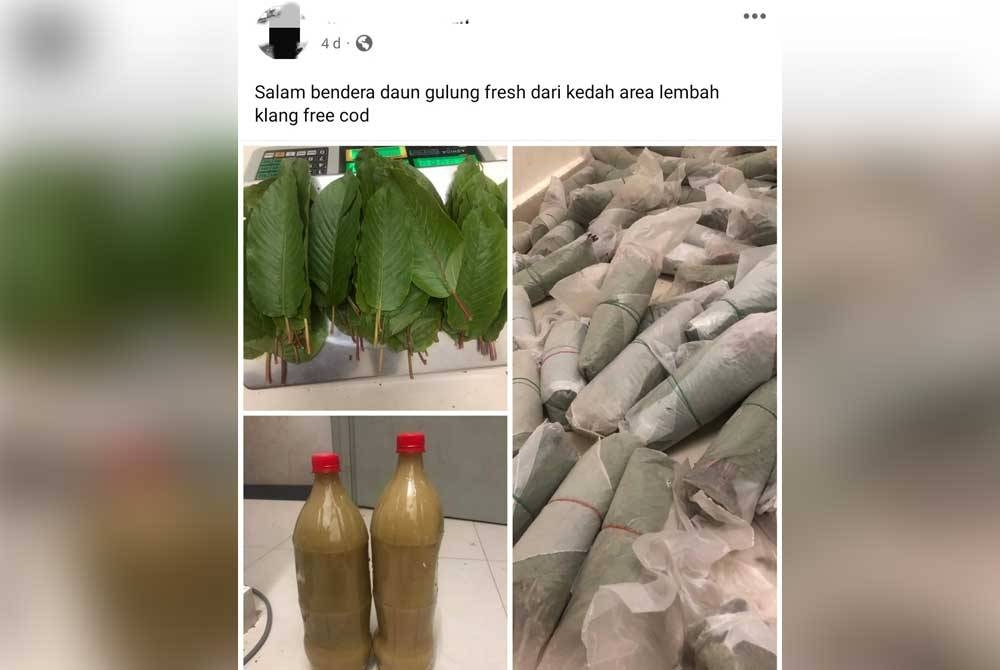 Hantaran di satu kumpulan di Facebook mengenai aktiviti penjualan daun ketum.