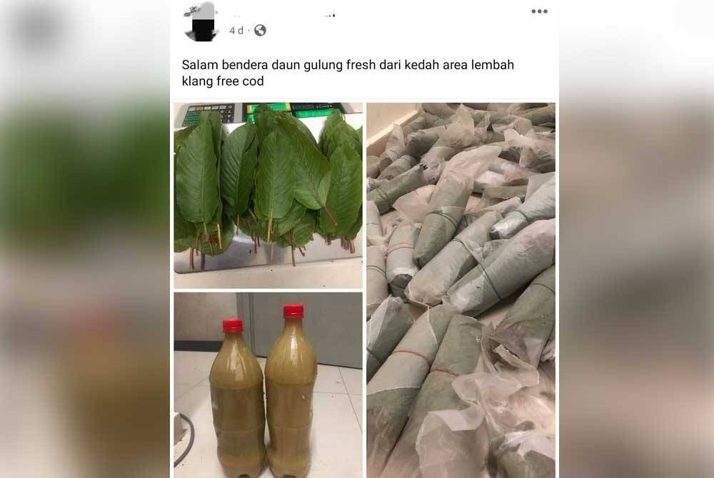 Hantaran di satu kumpulan di Facebook mengenai aktiviti penjualan daun ketum.
