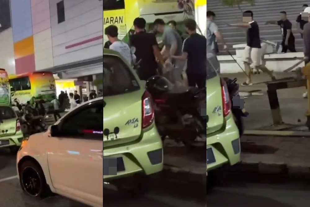 Tangkap layar insiden pergaduhan di hadapan sebuah premis di Johor Bahru pada Rabu lepas.