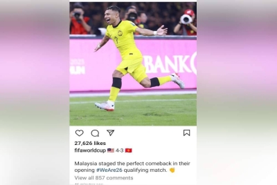 Status dikongsikan FIFA di laman sosialnya pada Jumaat.