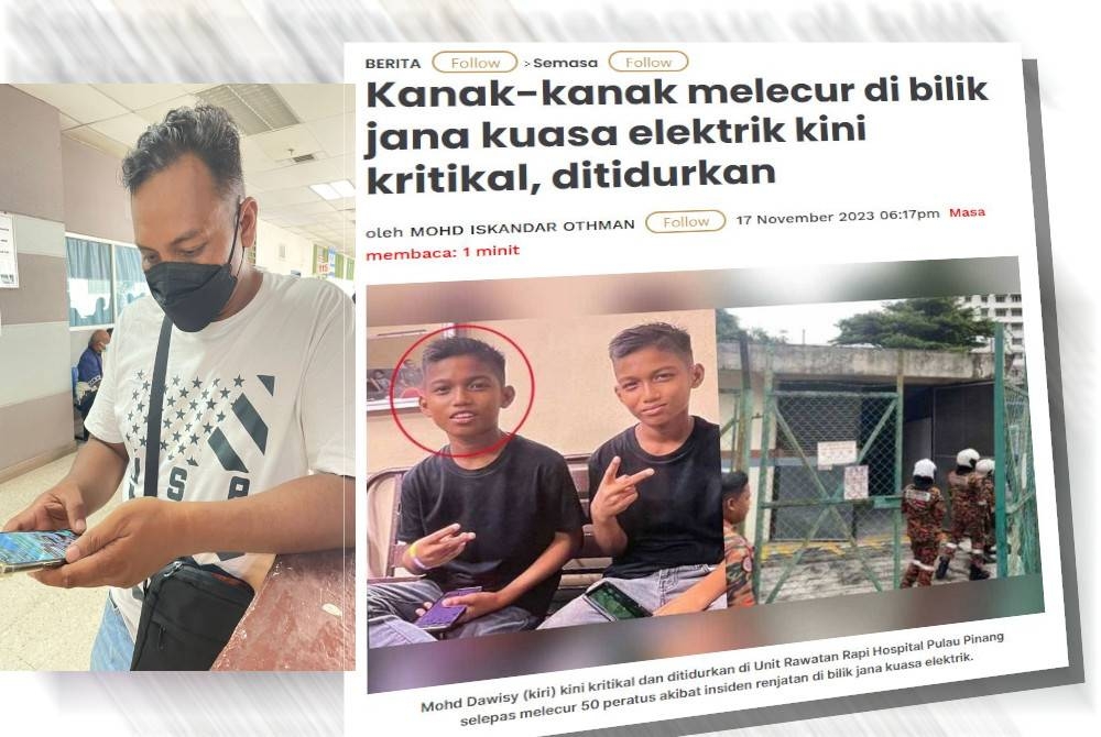 Mohd Khairi sedang melayani mesej daripada rakan-rakan serta ahli keluarga yang bertanyakan tentang keadaan anaknya.