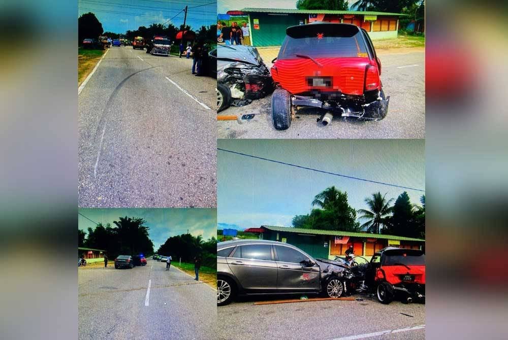 Keadaan kemalangan di Batu 6, Jalan Tanjung Tualang dekat Batu Gajah pada Sabtu yang turut melibatkan kenderaan dinaiki Shaharon Anuar dan isteri. - Foto: Polis