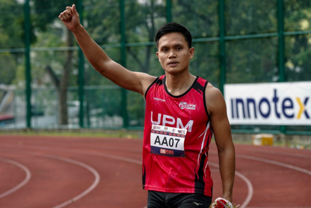 Jonathan berjaya memenangi tempat pertama acara 100m Diamond lelaki VTF 2023 di Arena Universiti Malaya pada Ahad. - Foto Bernama