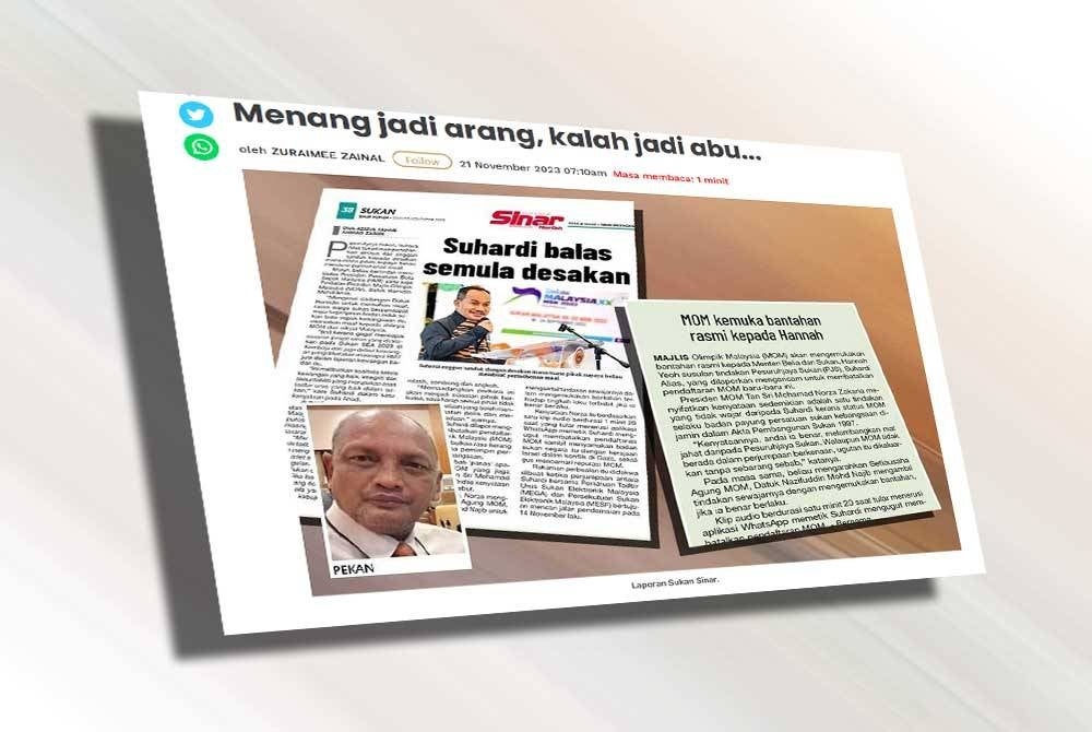 Laporan Sukan Sinar pada Isnin.