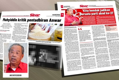 Antara keratan akhbar Sinar Harian pada Isnin.