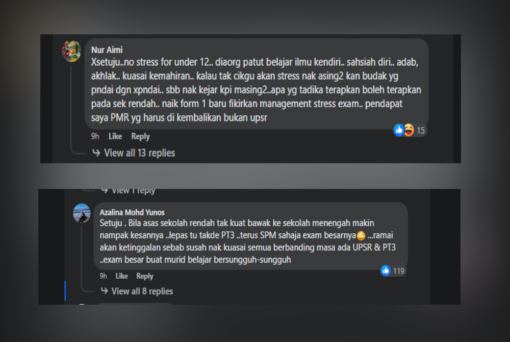 Tangkap layar komen di Facebook Nur Aimi dan Azalina Mohd Yunus.