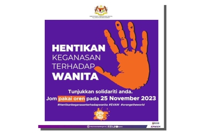 Warna oren adalah warna global tanda solidariti bagi menghentikan keganasan terhadap wanita.
