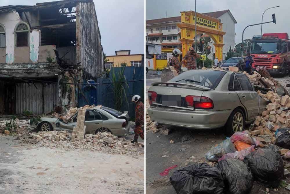 Anggota bomba menjalankan pemeriksaan di lokasi kejadian runtuhan pada Jumaat.