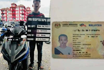 Suspek bersama motosikal ditunggang kemudian dibawa ke Balai Polis Trafik Ampang untuk siasatan lanjut. Lesen memandu palsu yang didakwa dibeli suspek menerusi iklan dalam Facebook ketika ditahan dalam Op Sekatan Bersepadu sekitar Pandan Indah dekat sini pada Khamis.