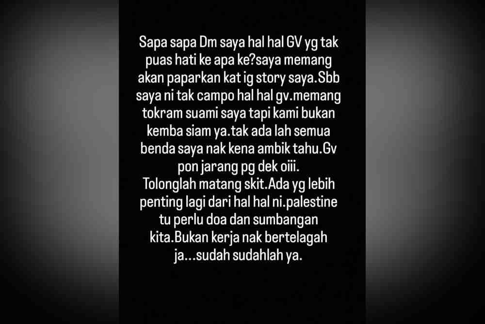 Kenyataan Alyah menerusi Insta Story.