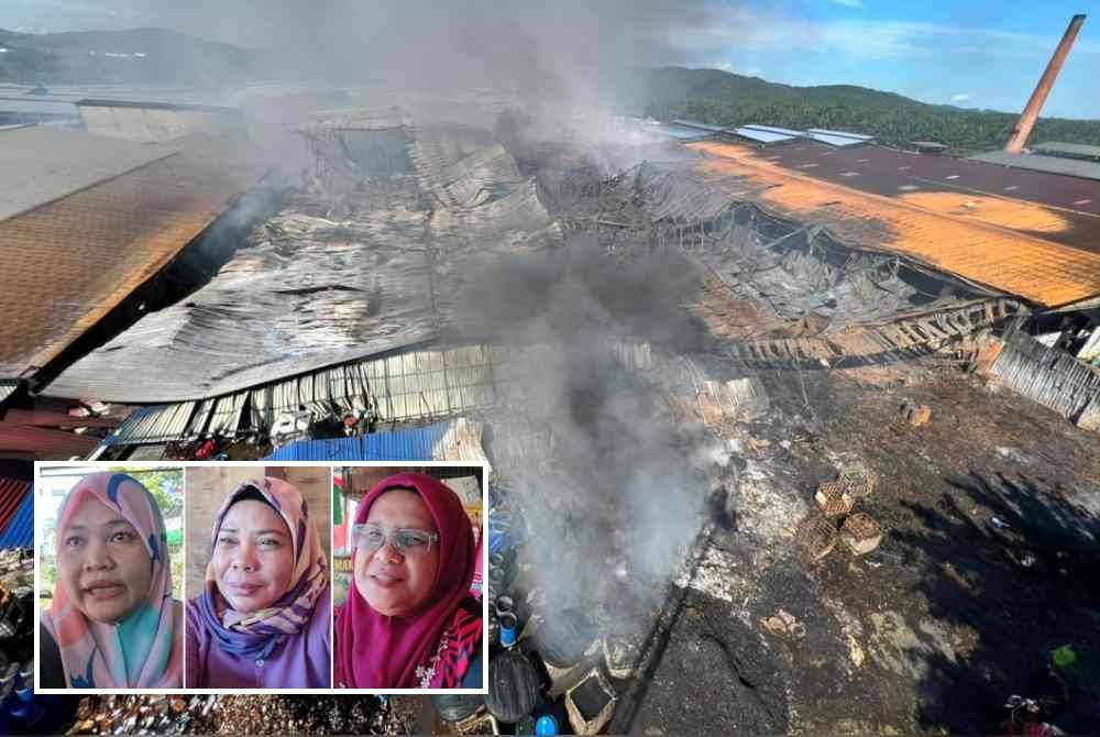 Kebakaran kilang di Bukit Selambau pada Ahad malam mengakibatkan letupan kuat sehingga mengejutkan penduduk. (Gambar kecil: Norehan, Normah, Rosnani)