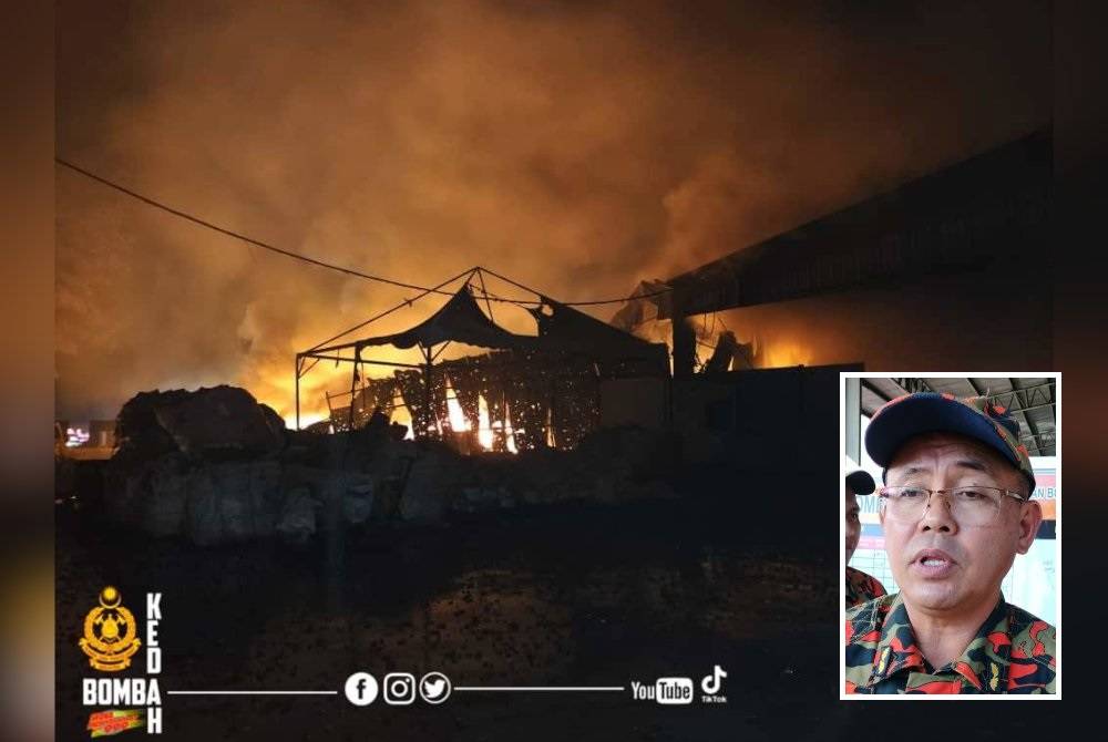 Tiada sebarang kecederaan mahupun kemalangan jiwa dilaporkan dalam kebakaran kilang di Bukit Selambau pada Ahad. (Gambar kecil: Awang Hidzel)