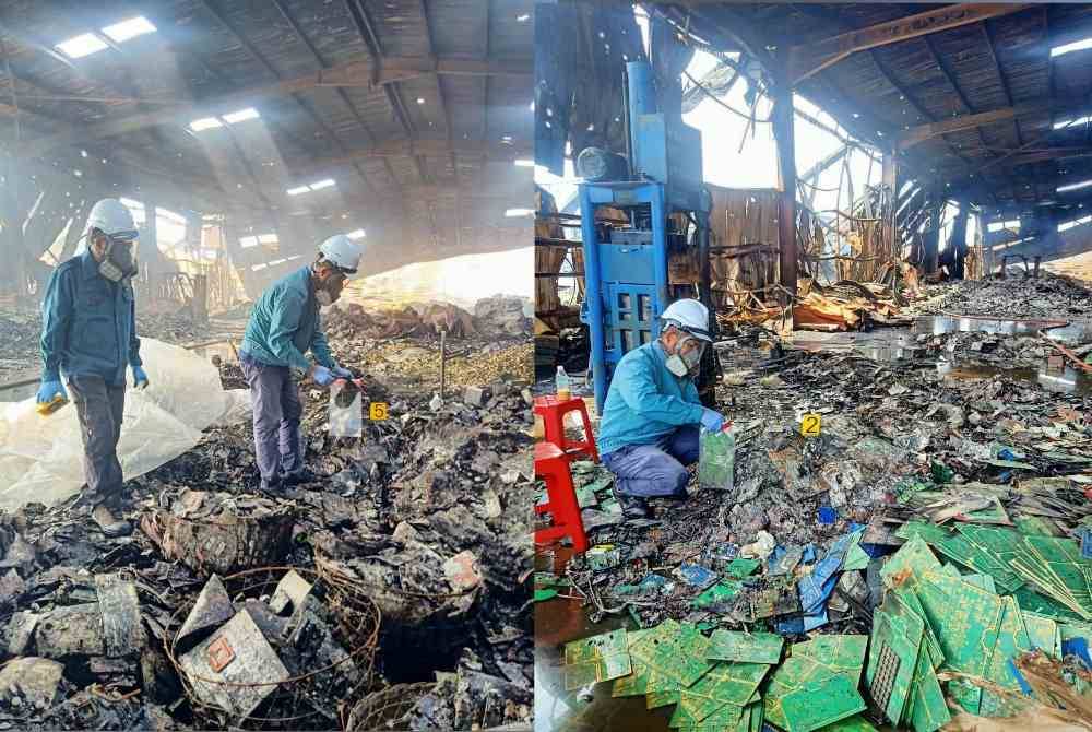 Antara keadaan di lokasi kejadian kebakaran kilang memproses barangan kitar semula di Bukit Selambau Kedah. Antara keadaan di lokasi kejadian kebakaran kilang memproses barangan kitar semula di Bukit Selambau Kedah. - Foto JAS