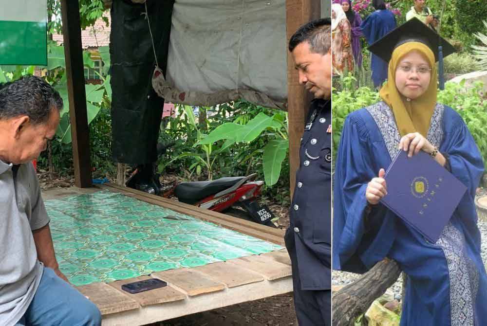 Mulkiaman (kanan) ketika hadir bertemu ibu bapa Siti Mariah di Kampung Sireh pada Khamis. Gambar kanan: Siti Mariah Hamzah kali terakhir menghubungi ibunya sebelum Januari 2016.