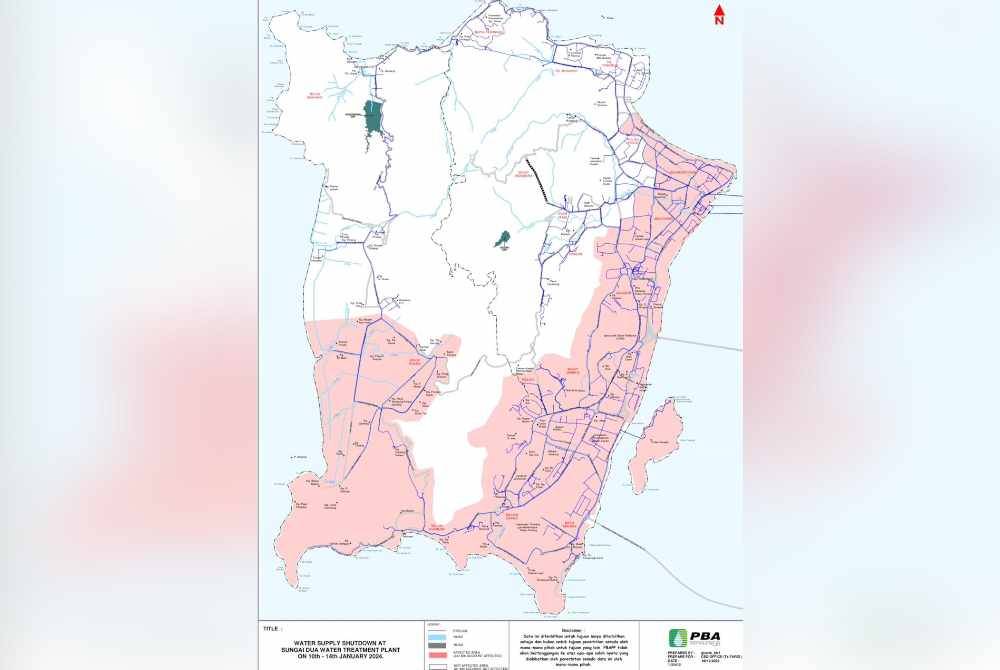 Kawasan berlorek merah menandakan kawasan di bahagian pulau yang terjejas.