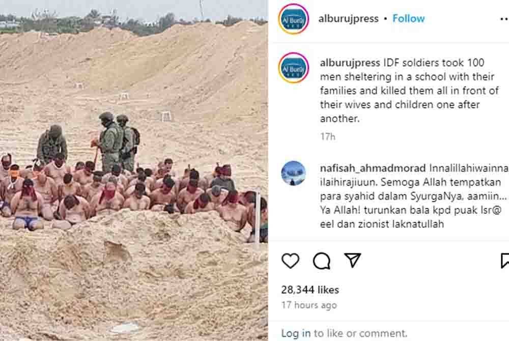 Akaun Instragram alburujpress mendakwa IDF menahan 100 orang lelaki dan membunuh merek. - Agensi