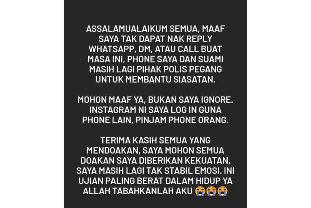 Ismanira meluahkan rasa rindu terhadap anaknya di Instagram.