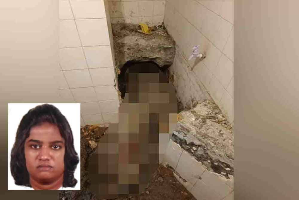 Lakaran mayat wanita yang ditemui disimen di sebuah kediaman di Pandamaran, Klang, Selangor pada Isnin.