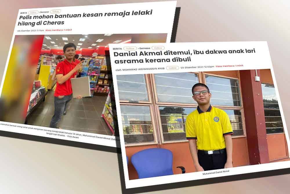Laporan Sinar Harian berhubung kehilangan pelajar sebuah sekolah berasrama penuh di Cheras pada Khamis lalu.
