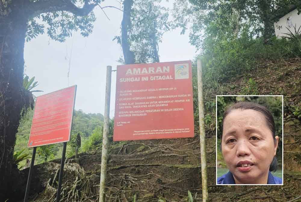 Papan tanda amaran kepada pengunjung yang datang ke Tagal Tinopikon. Gambar kecil: Florinah