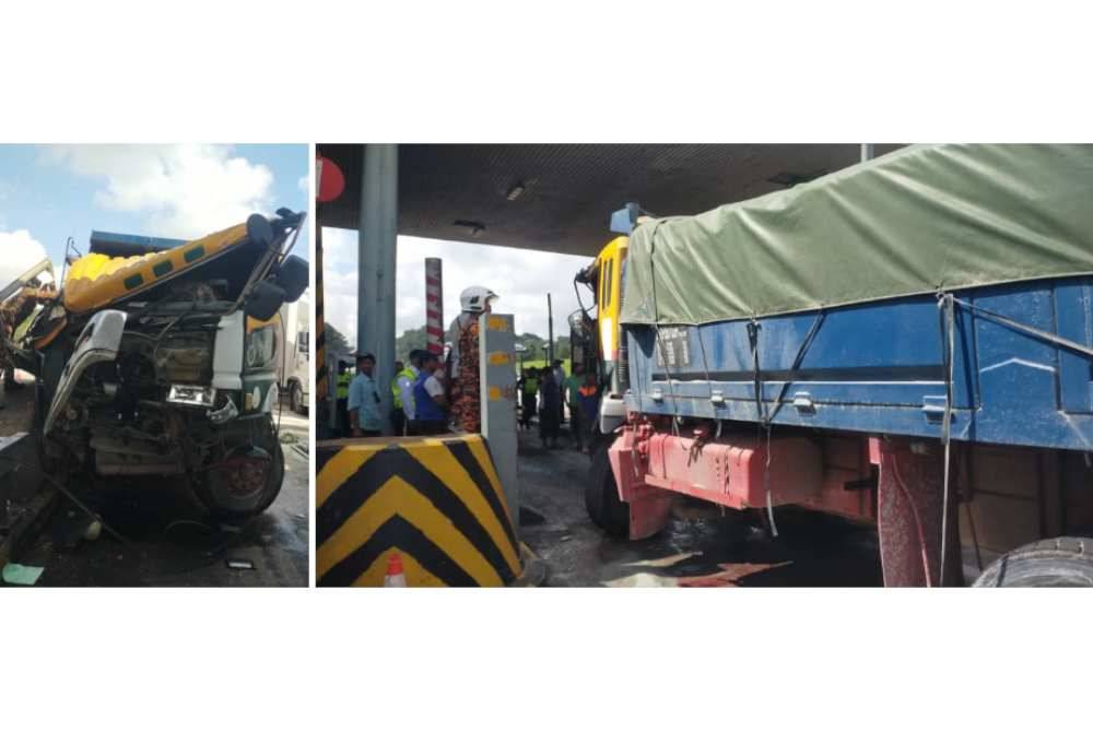 Keadaan lori pasir dalam kejadian rempuhan di Plaza Tol Senai Utara di Kilometer 19.2 Lebuh Raya Utara-Selatan pada Khamis. - Foto Ihsan Bomba