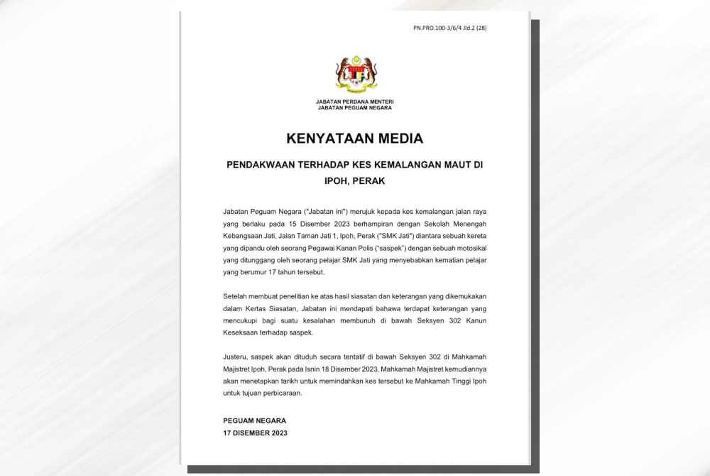 Kenyataan Jabatan Peguam Negara.