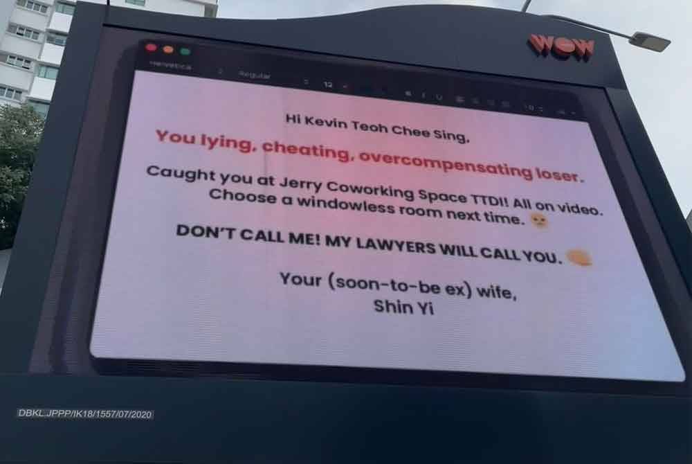 Tular hantaran di X mengenai sang isteri bertindak mengumumkan kecurangan suaminya di TTDI pada Ahad.