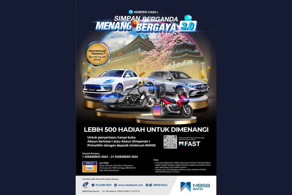 Kempen ‘SIMPAN BERGANDA MENANG BERGAYA’ buat kali ketiga menawarkan hadiah bernilai RM3 juta.