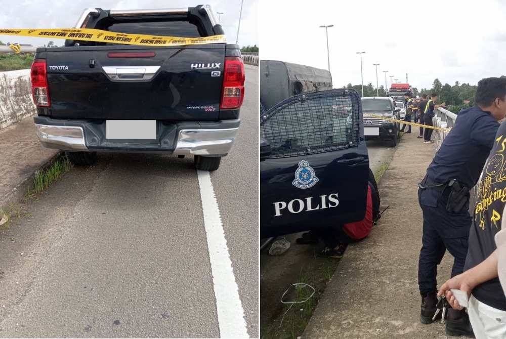 Kenderaan lelaki itu yang diparkir di atas jambatan. (Polis yang berada di lokasi bagi usaha SAR. )