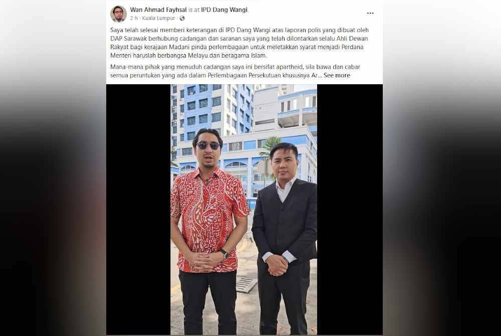 Tangkap layar hantaran Wan Ahmad Fayhsal di Facebook pada Khamis.