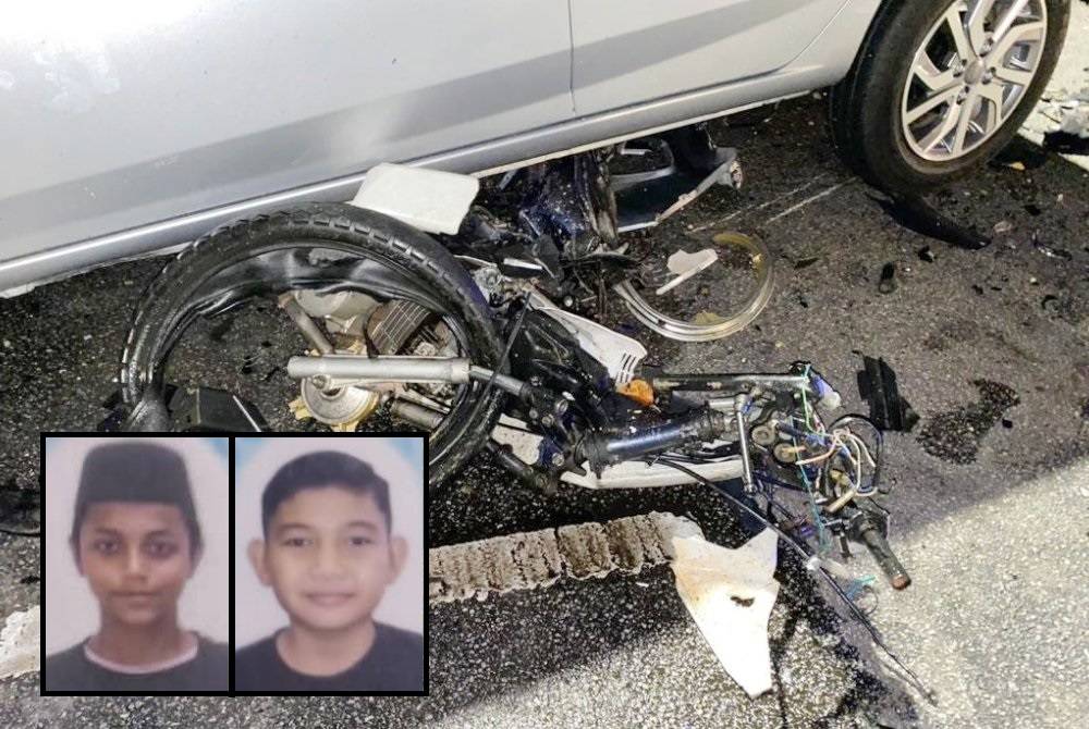 Motosik dinaiki mangsa terperosok di bawah kenderaan dalam kejadian kemalangan di Jalan Krubong Permai pada malam Ahad. (Gambar kecil: Putra Norsyaqir, Erwan)