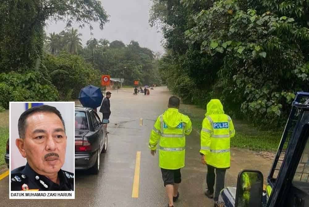 Pihak Polis sentiasa membuat pemantauan di lokasi banjir bagi memastikan keselamatan orang ramai. Gambar kecil: Muhamad Zaki
