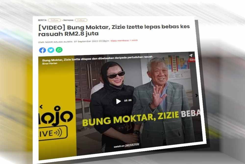 
Mahkamah Tinggi Kuala Lumpur melepas dan membebaskan pasangan Datuk Seri Bung Moktar Radin dan isterinya, Datin Seri Zizie Izette Abdul Samad masing-masing tiga tuduhan rasuah mencecah RM2.8 juta.